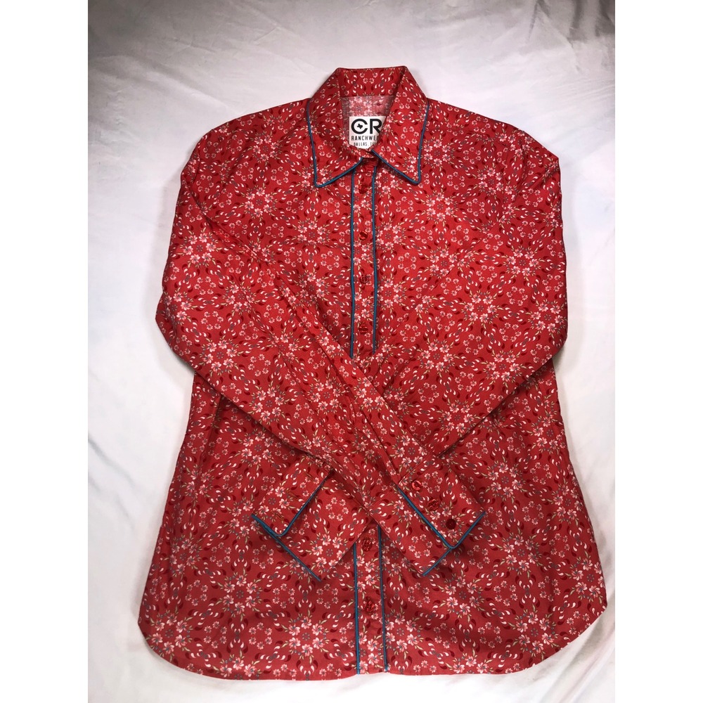 CR Ranchwear Womens Red Floral Western Button Down Shirt Large Made In USA